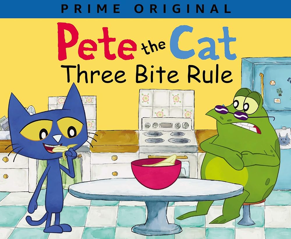 Pete the Cat: Three Bite Rule: Pete the Cat helps grumpy pal Grumpy Toad try new foods with the Three Bite Rule―groovy picture book plus coloring poster cover image